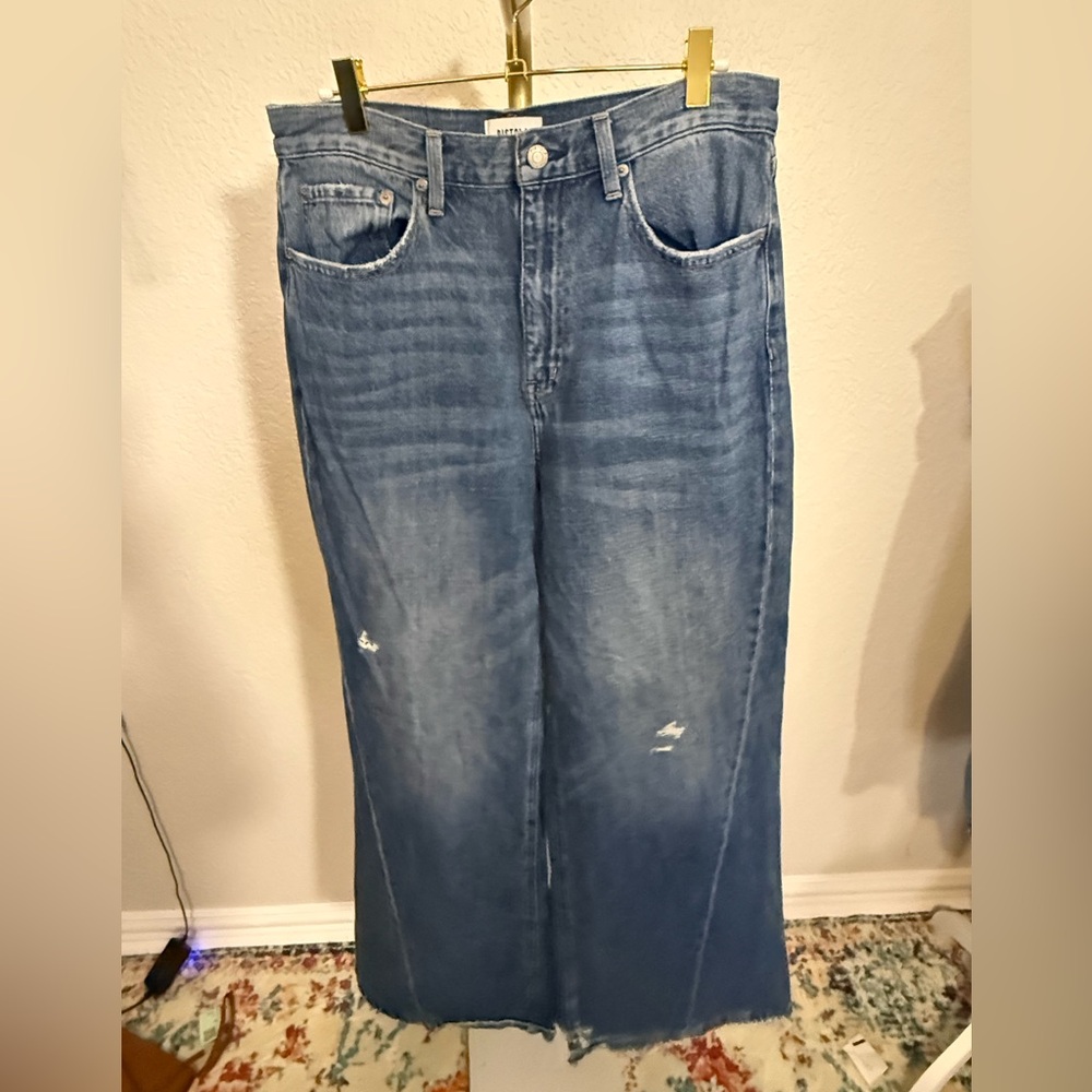 Pistola Wide Leg Denim Jeans in Medium Blue Distressed - Picture 2 of 9